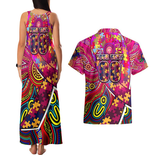 Autism Awareness Australia Brisbane Lions Couples Matching Tank Maxi Dress and Hawaiian Shirt Aboriginal Indigenous Art