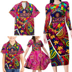 Autism Awareness Australia Brisbane Lions Family Matching Long Sleeve Bodycon Dress and Hawaiian Shirt Aboriginal Indigenous Art