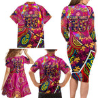 Autism Awareness Australia Brisbane Lions Family Matching Long Sleeve Bodycon Dress and Hawaiian Shirt Aboriginal Indigenous Art