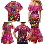 Autism Awareness Australia Brisbane Lions Family Matching Mermaid Dress and Hawaiian Shirt Aboriginal Indigenous Art