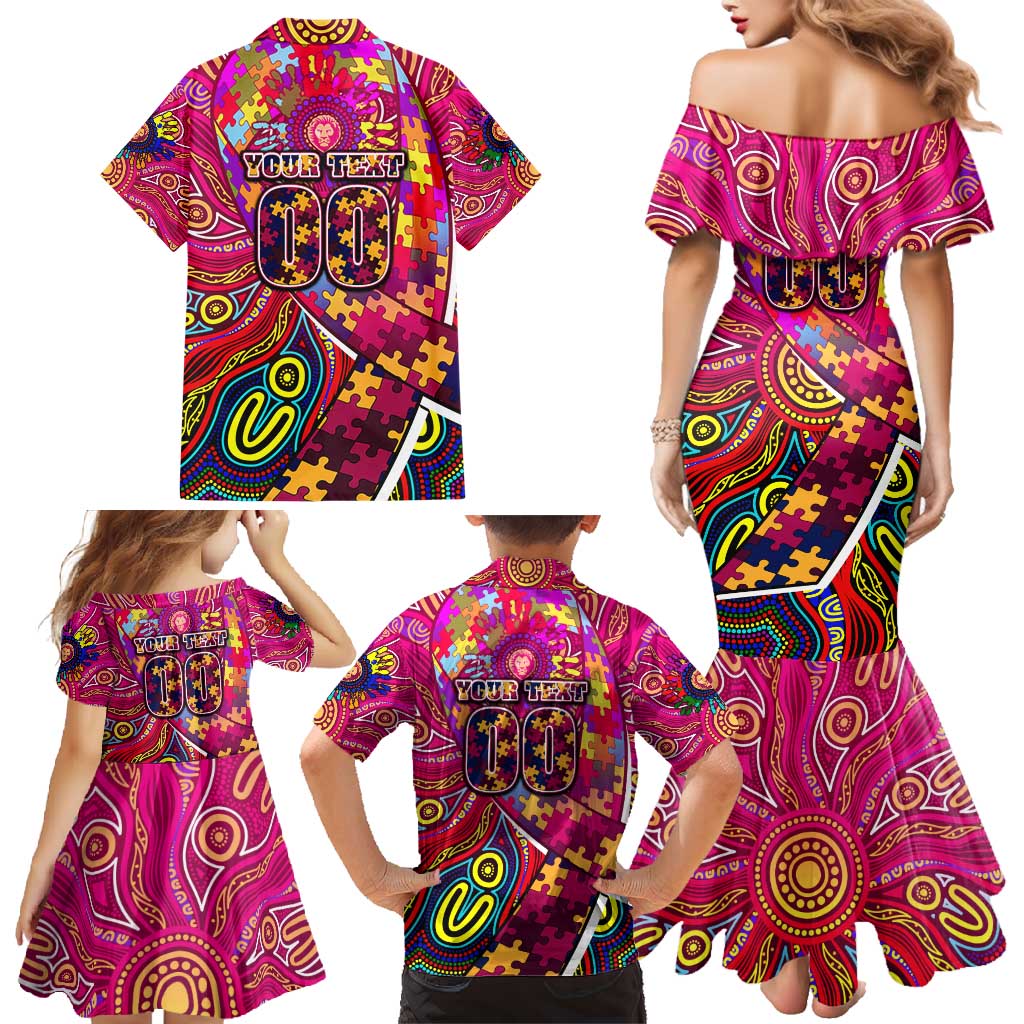 Autism Awareness Australia Brisbane Lions Family Matching Mermaid Dress and Hawaiian Shirt Aboriginal Indigenous Art