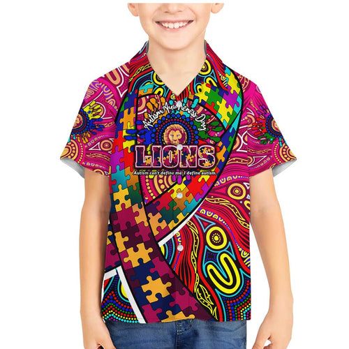 Autism Awareness Australia Brisbane Lions Family Matching Mermaid Dress and Hawaiian Shirt Aboriginal Indigenous Art