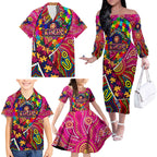 Autism Awareness Australia Brisbane Lions Family Matching Off The Shoulder Long Sleeve Dress and Hawaiian Shirt Aboriginal Indigenous Art