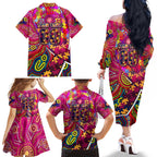 Autism Awareness Australia Brisbane Lions Family Matching Off The Shoulder Long Sleeve Dress and Hawaiian Shirt Aboriginal Indigenous Art