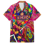 Autism Awareness Australia Brisbane Lions Family Matching Off The Shoulder Long Sleeve Dress and Hawaiian Shirt Aboriginal Indigenous Art