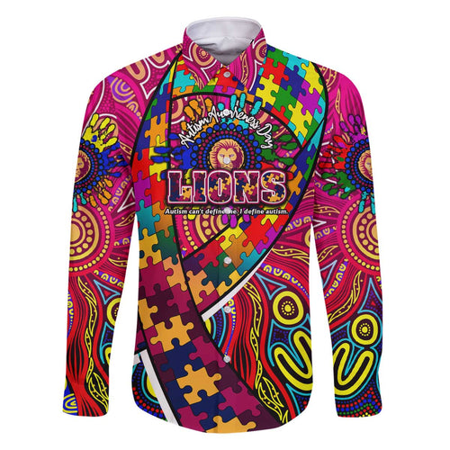 Autism Awareness Australia Brisbane Lions Family Matching Off The Shoulder Long Sleeve Dress and Hawaiian Shirt Aboriginal Indigenous Art