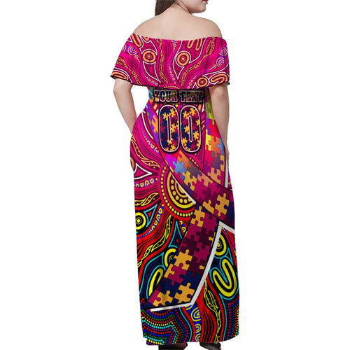 Autism Awareness Australia Brisbane Lions Family Matching Off Shoulder Maxi Dress and Hawaiian Shirt Aboriginal Indigenous Art