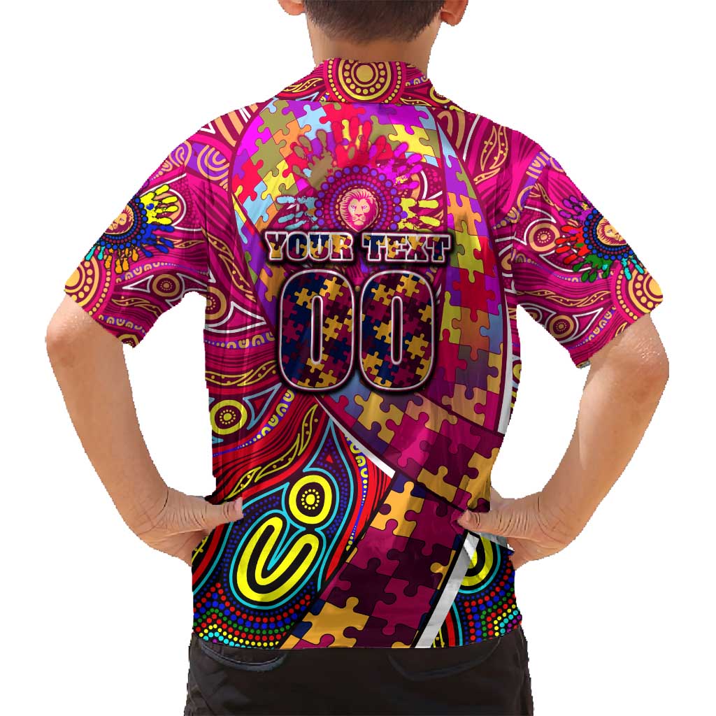 Autism Awareness Australia Brisbane Lions Family Matching Off Shoulder Short Dress and Hawaiian Shirt Aboriginal Indigenous Art