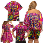 Autism Awareness Australia Brisbane Lions Family Matching Off Shoulder Short Dress and Hawaiian Shirt Aboriginal Indigenous Art