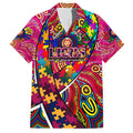 Autism Awareness Australia Brisbane Lions Family Matching Off Shoulder Short Dress and Hawaiian Shirt Aboriginal Indigenous Art
