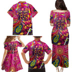 Autism Awareness Australia Brisbane Lions Family Matching Puletasi and Hawaiian Shirt Aboriginal Indigenous Art