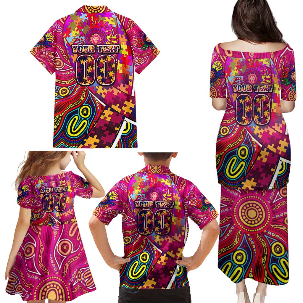 Autism Awareness Australia Brisbane Lions Family Matching Puletasi and Hawaiian Shirt Aboriginal Indigenous Art