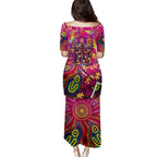 Autism Awareness Australia Brisbane Lions Family Matching Puletasi and Hawaiian Shirt Aboriginal Indigenous Art