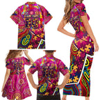 Autism Awareness Australia Brisbane Lions Family Matching Short Sleeve Bodycon Dress and Hawaiian Shirt Aboriginal Indigenous Art