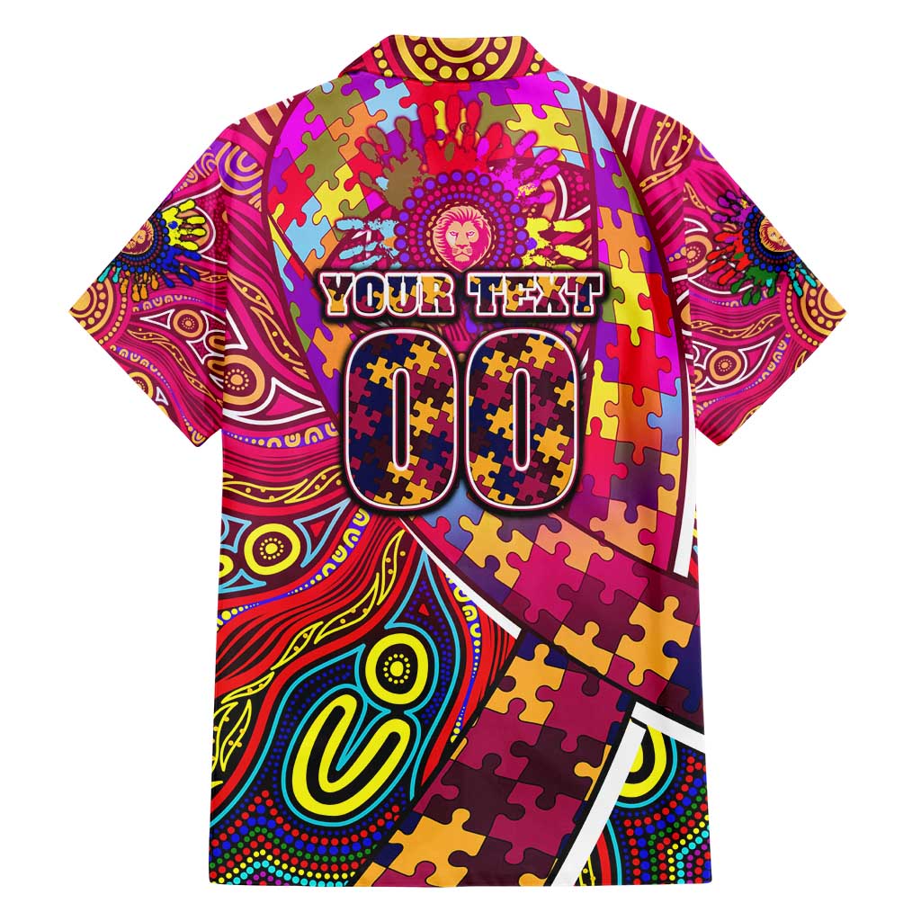 Autism Awareness Australia Brisbane Lions Family Matching Short Sleeve Bodycon Dress and Hawaiian Shirt Aboriginal Indigenous Art