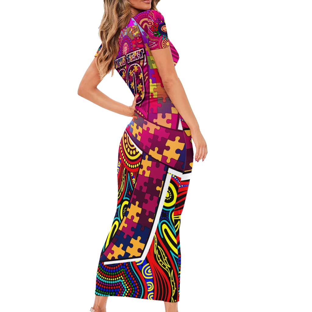 Autism Awareness Australia Brisbane Lions Family Matching Short Sleeve Bodycon Dress and Hawaiian Shirt Aboriginal Indigenous Art