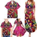 Autism Awareness Australia Brisbane Lions Family Matching Summer Maxi Dress and Hawaiian Shirt Aboriginal Indigenous Art