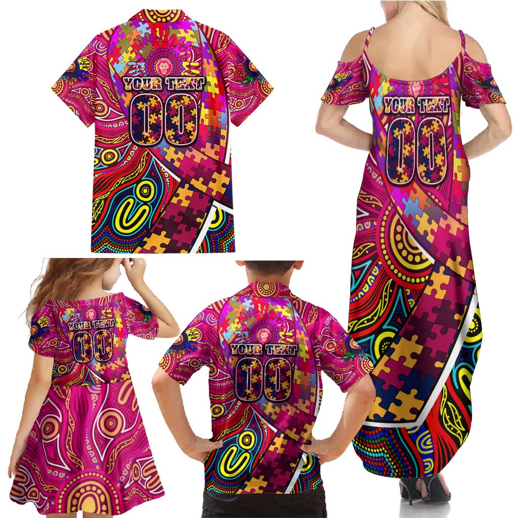 Autism Awareness Australia Brisbane Lions Family Matching Summer Maxi Dress and Hawaiian Shirt Aboriginal Indigenous Art