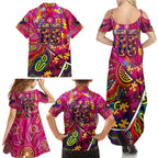 Autism Awareness Australia Brisbane Lions Family Matching Summer Maxi Dress and Hawaiian Shirt Aboriginal Indigenous Art