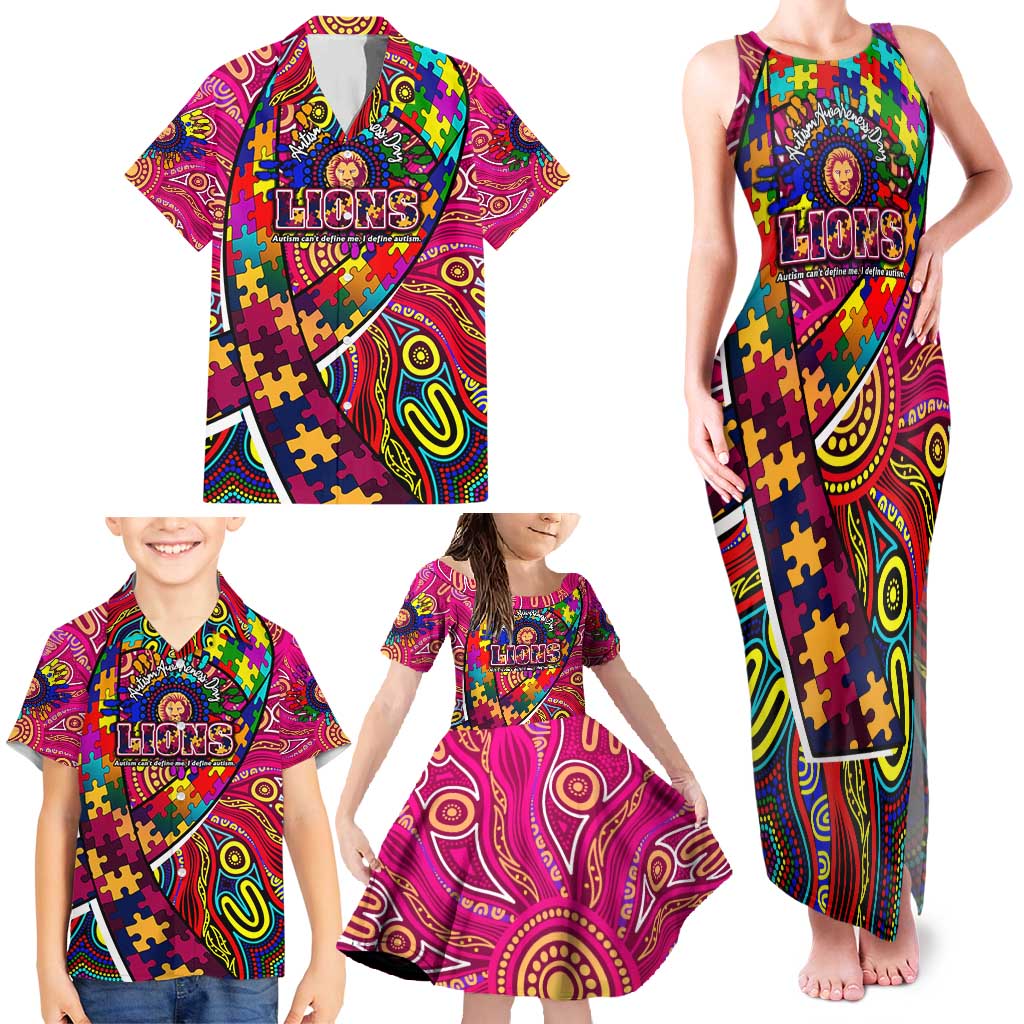 Autism Awareness Australia Brisbane Lions Family Matching Tank Maxi Dress and Hawaiian Shirt Aboriginal Indigenous Art