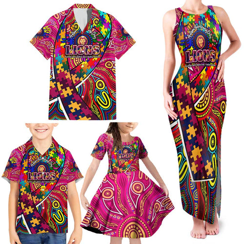 Autism Awareness Australia Brisbane Lions Family Matching Tank Maxi Dress and Hawaiian Shirt Aboriginal Indigenous Art
