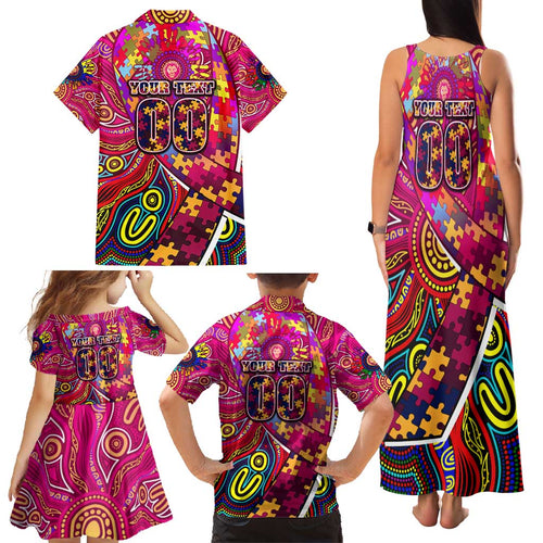 Autism Awareness Australia Brisbane Lions Family Matching Tank Maxi Dress and Hawaiian Shirt Aboriginal Indigenous Art