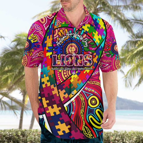 Autism Awareness Australia Brisbane Lions Hawaiian Shirt Aboriginal Indigenous Art