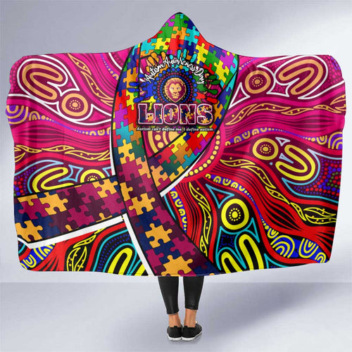Autism Awareness Australia Brisbane Lions Hooded Blanket Aboriginal Indigenous Art