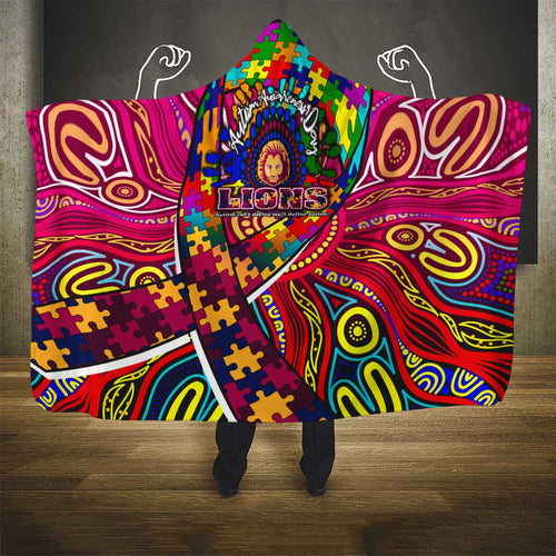 Autism Awareness Australia Brisbane Lions Hooded Blanket Aboriginal Indigenous Art