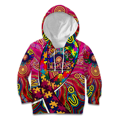 Autism Awareness Australia Brisbane Lions Kid Hoodie Aboriginal Indigenous Art