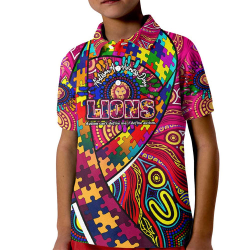 Autism Awareness Australia Brisbane Lions Kid Polo Shirt Aboriginal Indigenous Art