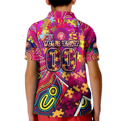 Autism Awareness Australia Brisbane Lions Kid Polo Shirt Aboriginal Indigenous Art