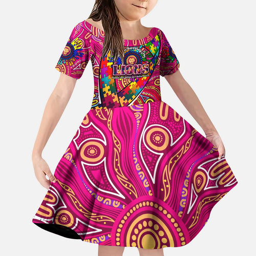 Autism Awareness Australia Brisbane Lions Kid Short Sleeve Dress Aboriginal Indigenous Art