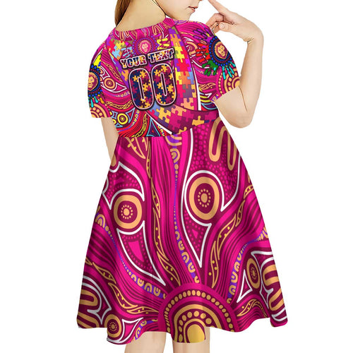 Autism Awareness Australia Brisbane Lions Kid Short Sleeve Dress Aboriginal Indigenous Art