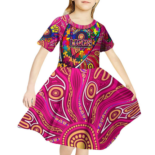 Autism Awareness Australia Brisbane Lions Kid Short Sleeve Dress Aboriginal Indigenous Art