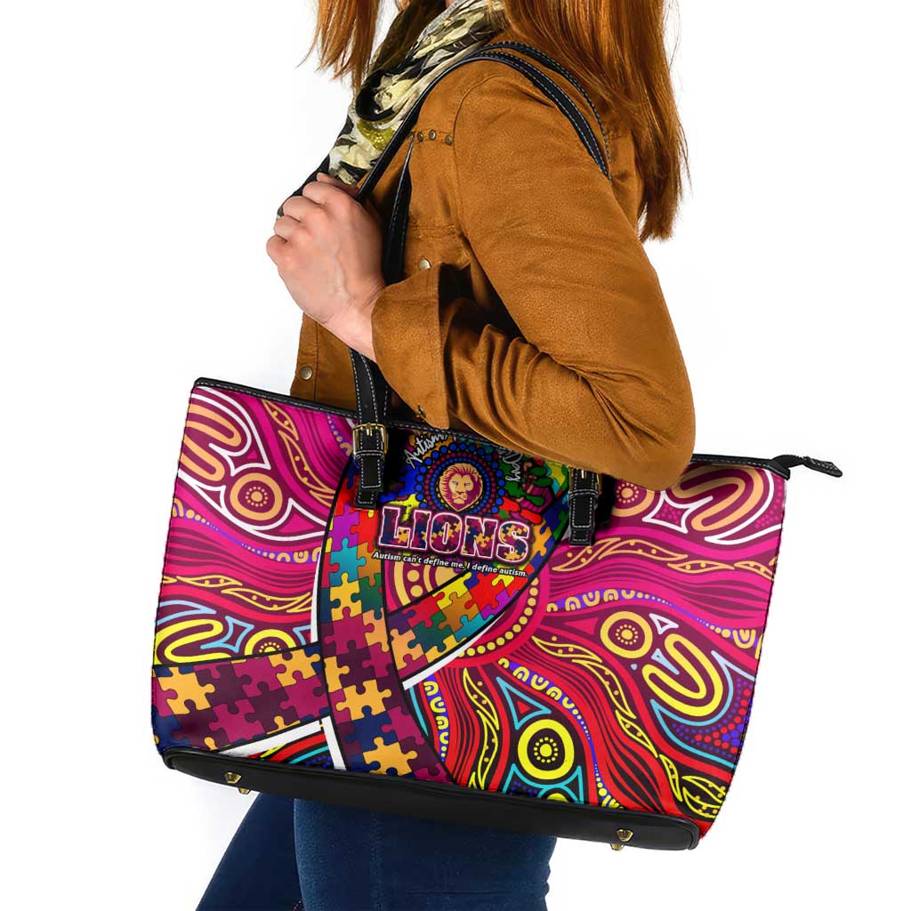 Autism Awareness Australia Brisbane Lions Leather Tote Bag Aboriginal Indigenous Art