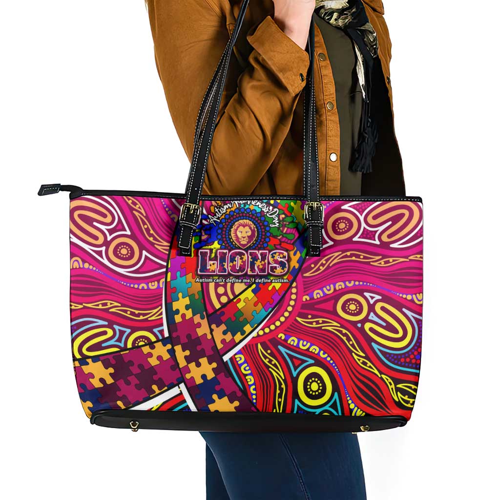 Autism Awareness Australia Brisbane Lions Leather Tote Bag Aboriginal Indigenous Art
