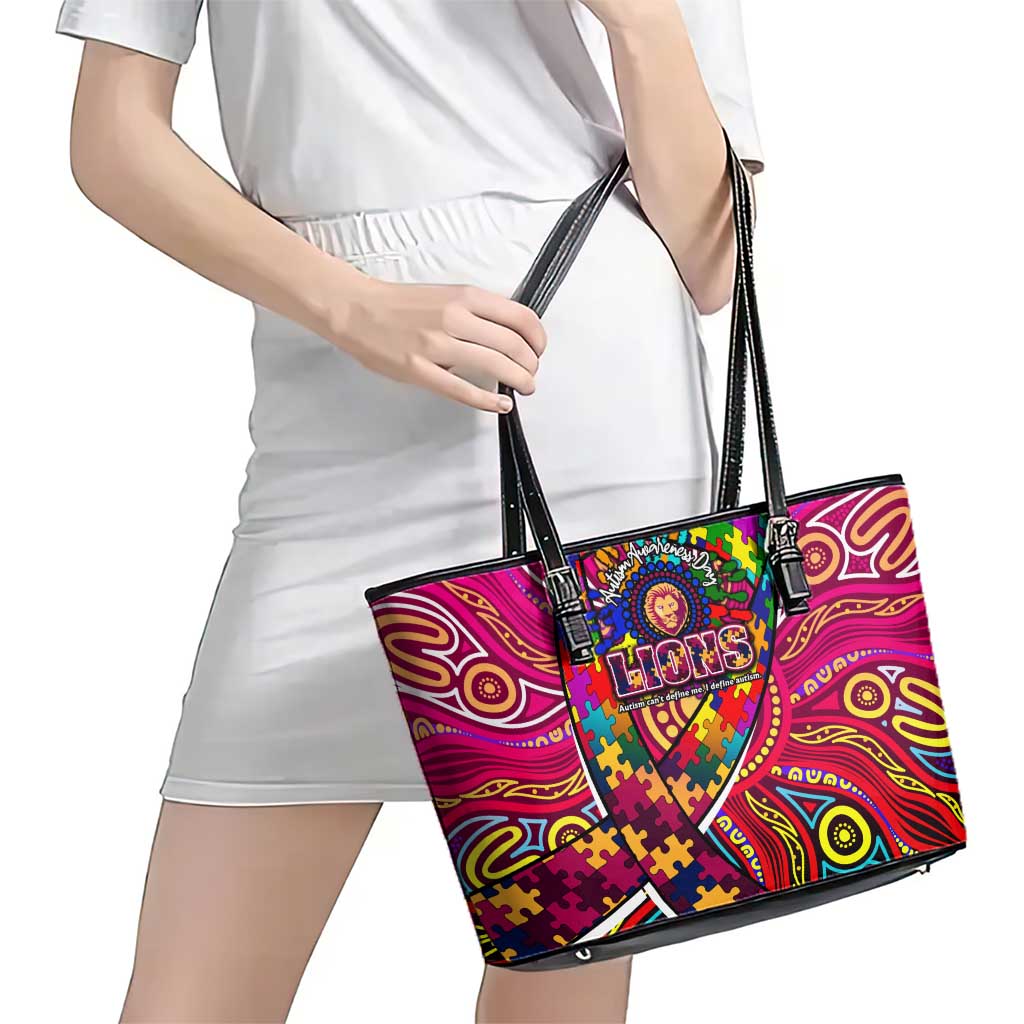 Autism Awareness Australia Brisbane Lions Leather Tote Bag Aboriginal Indigenous Art