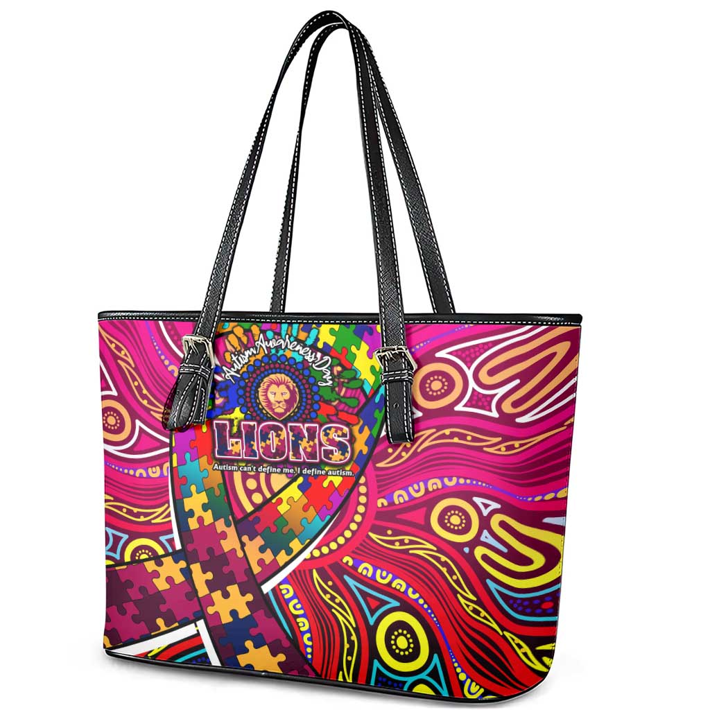 Autism Awareness Australia Brisbane Lions Leather Tote Bag Aboriginal Indigenous Art