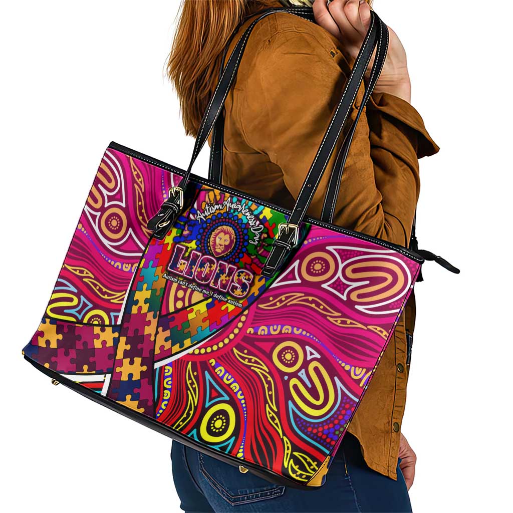 Autism Awareness Australia Brisbane Lions Leather Tote Bag Aboriginal Indigenous Art