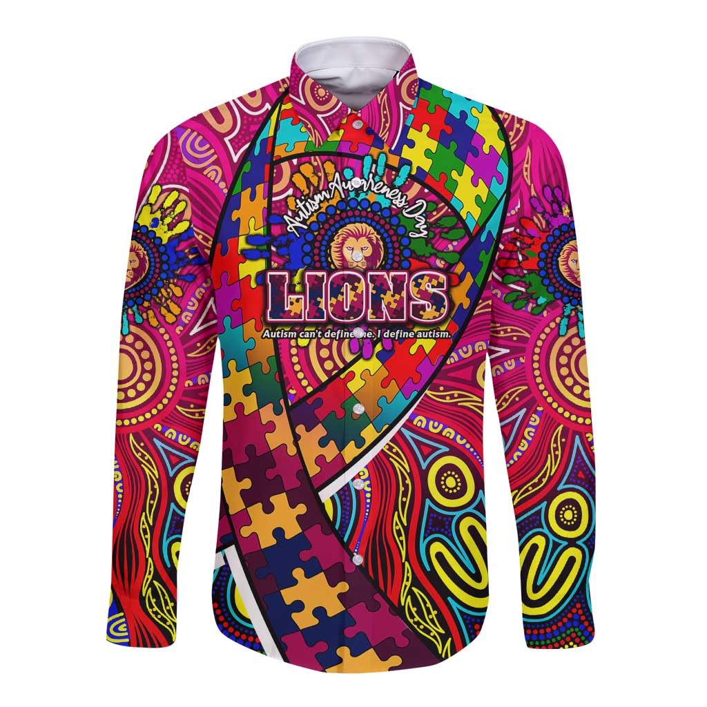 Autism Awareness Australia Brisbane Lions Long Sleeve Button Shirt Aboriginal Indigenous Art