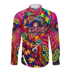 Autism Awareness Australia Brisbane Lions Long Sleeve Button Shirt Aboriginal Indigenous Art