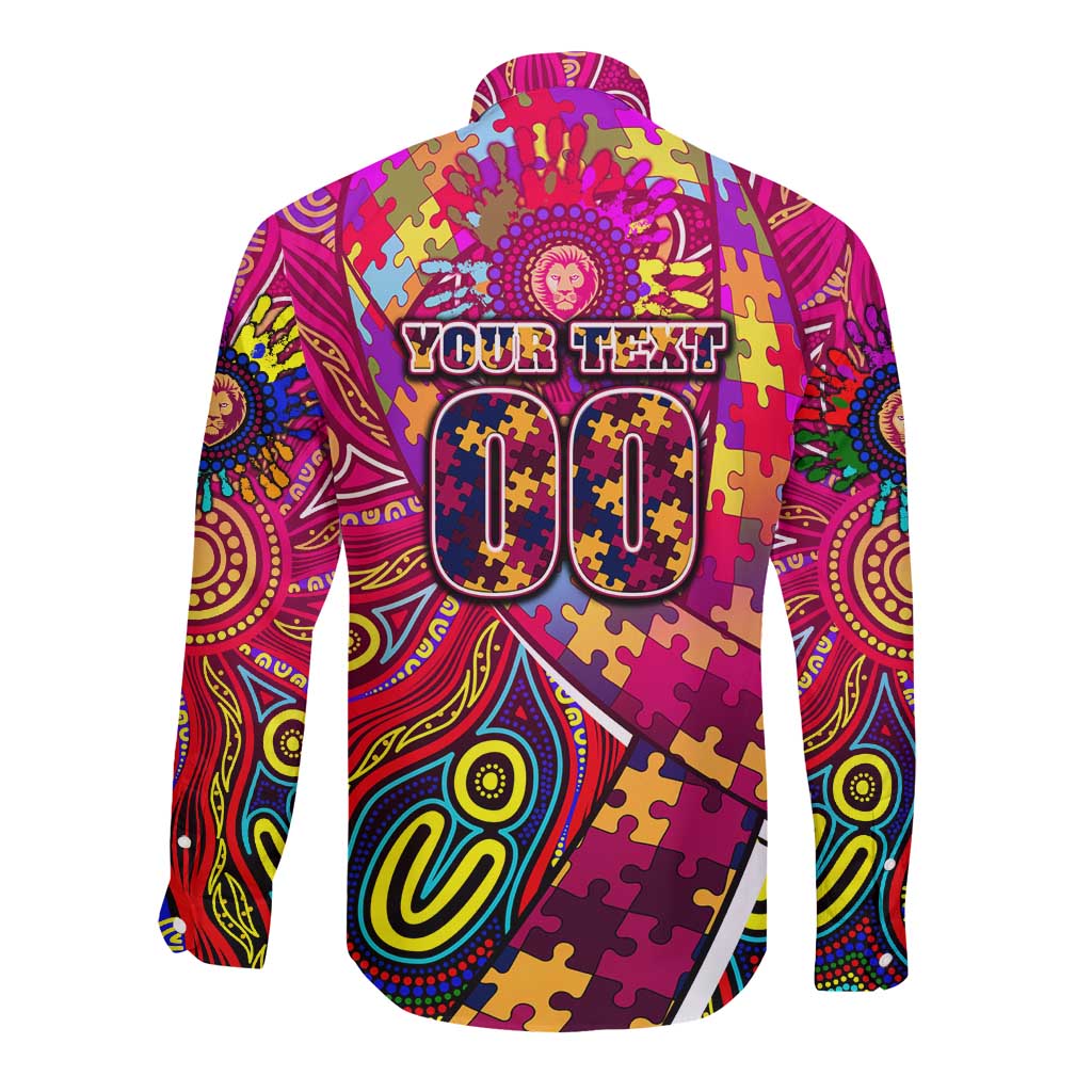 Autism Awareness Australia Brisbane Lions Long Sleeve Button Shirt Aboriginal Indigenous Art