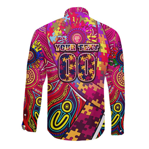 Autism Awareness Australia Brisbane Lions Long Sleeve Button Shirt Aboriginal Indigenous Art