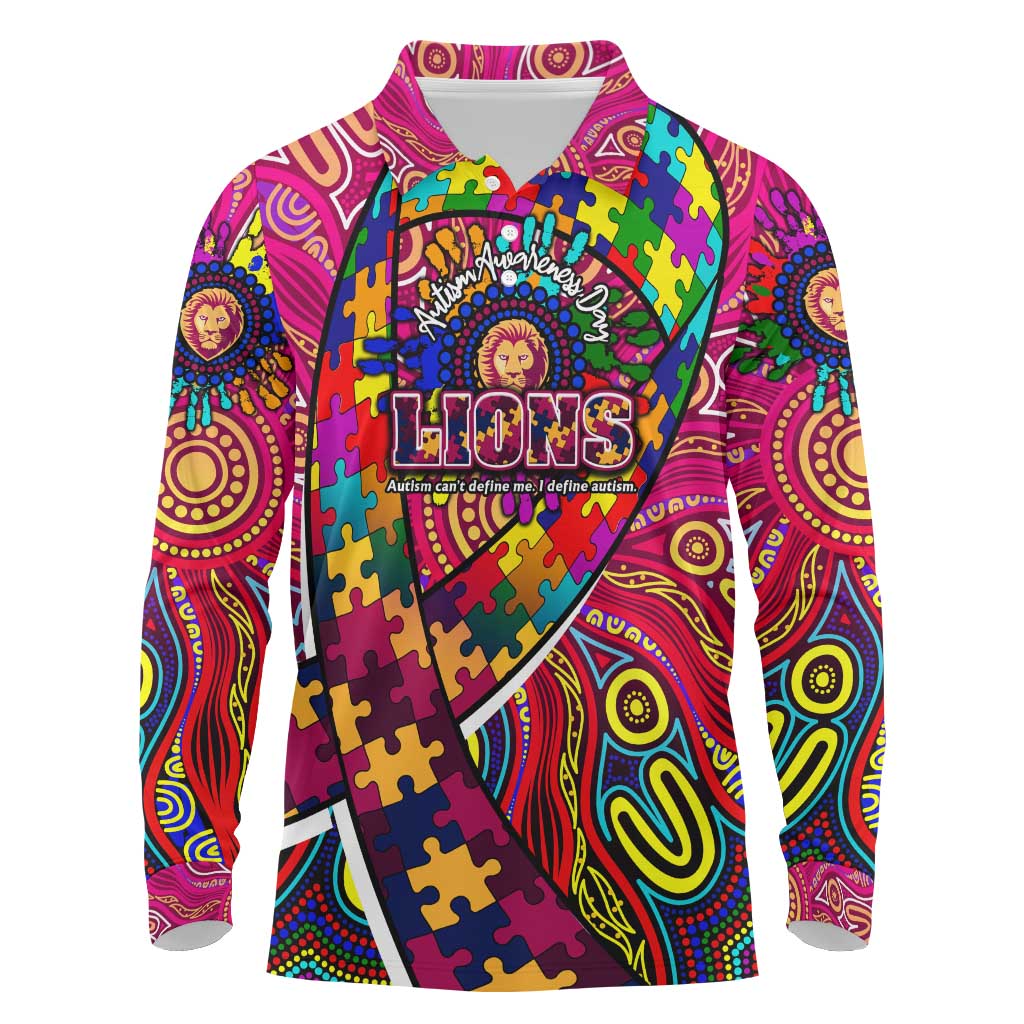 Autism Awareness Australia Brisbane Lions Long Sleeve Polo Shirt Aboriginal Indigenous Art