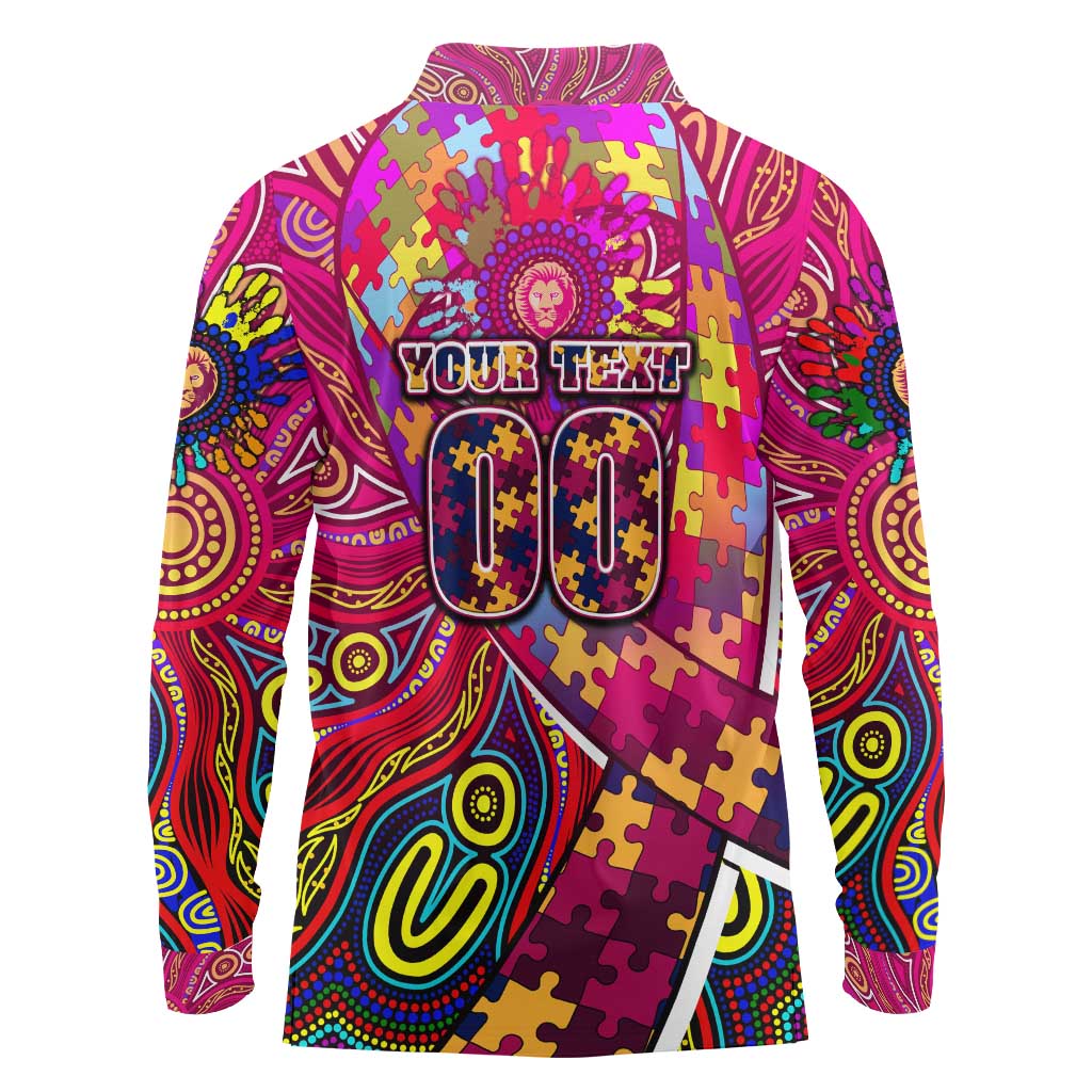 Autism Awareness Australia Brisbane Lions Long Sleeve Polo Shirt Aboriginal Indigenous Art