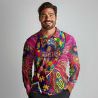 Autism Awareness Australia Brisbane Lions Long Sleeve Polo Shirt Aboriginal Indigenous Art