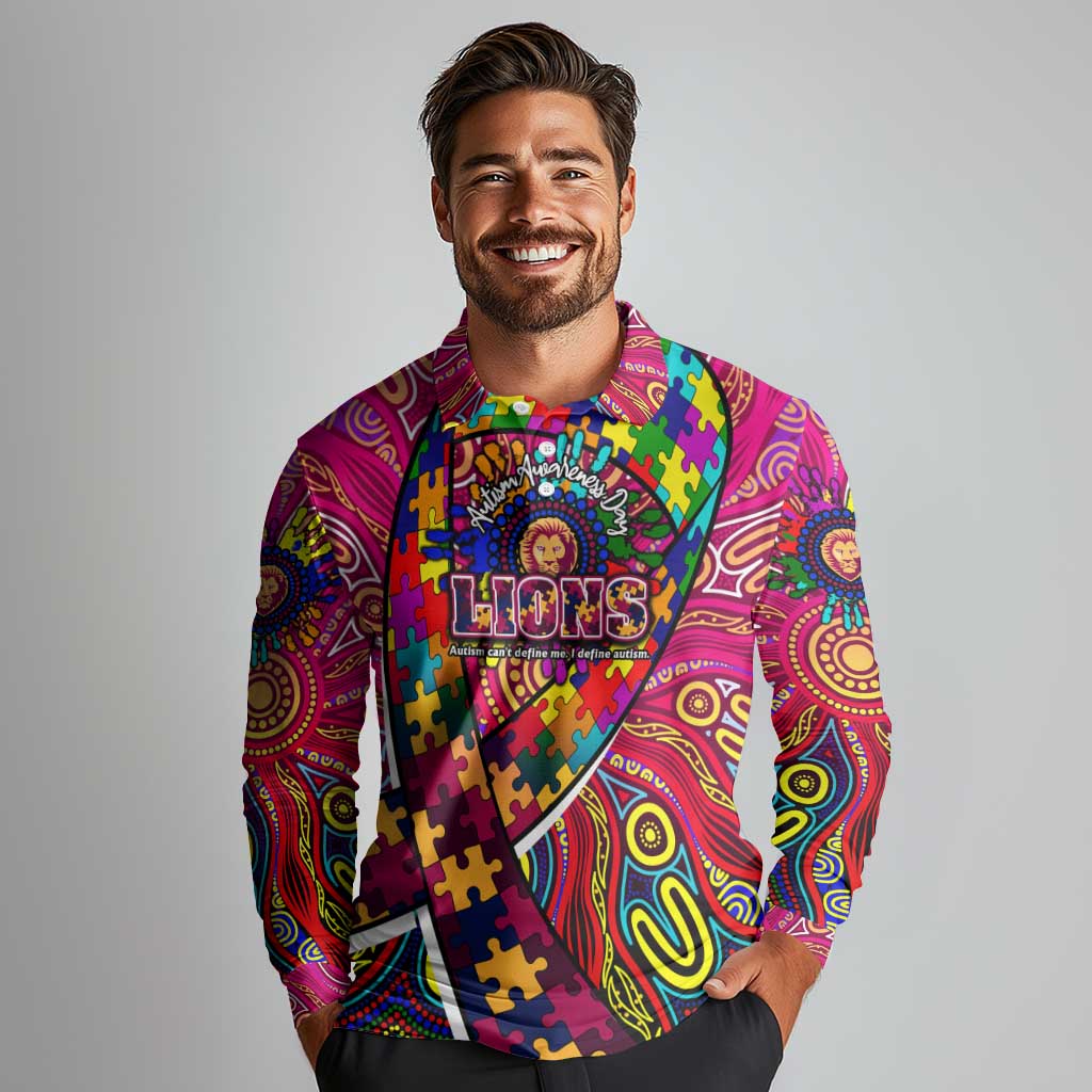 Autism Awareness Australia Brisbane Lions Long Sleeve Polo Shirt Aboriginal Indigenous Art