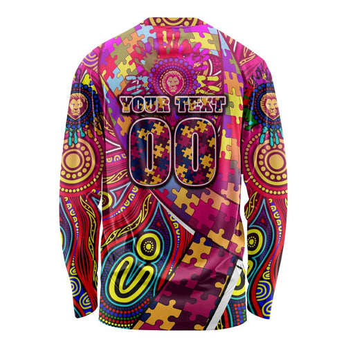 Autism Awareness Australia Brisbane Lions Long Sleeve Shirt Aboriginal Indigenous Art