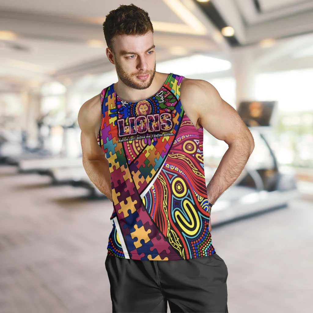 Autism Awareness Australia Brisbane Lions Men Tank Top Aboriginal Indigenous Art